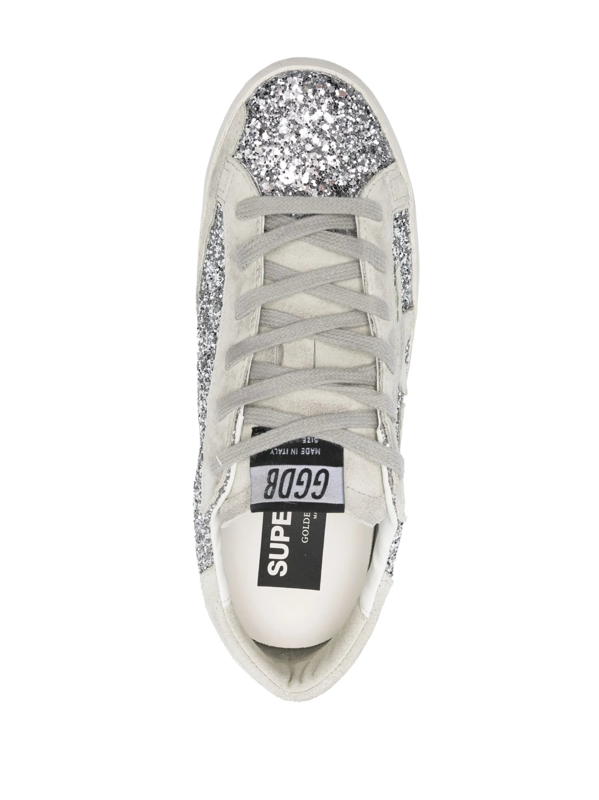 Golden goose Super-Star in silver glitter with ice-gray suede star