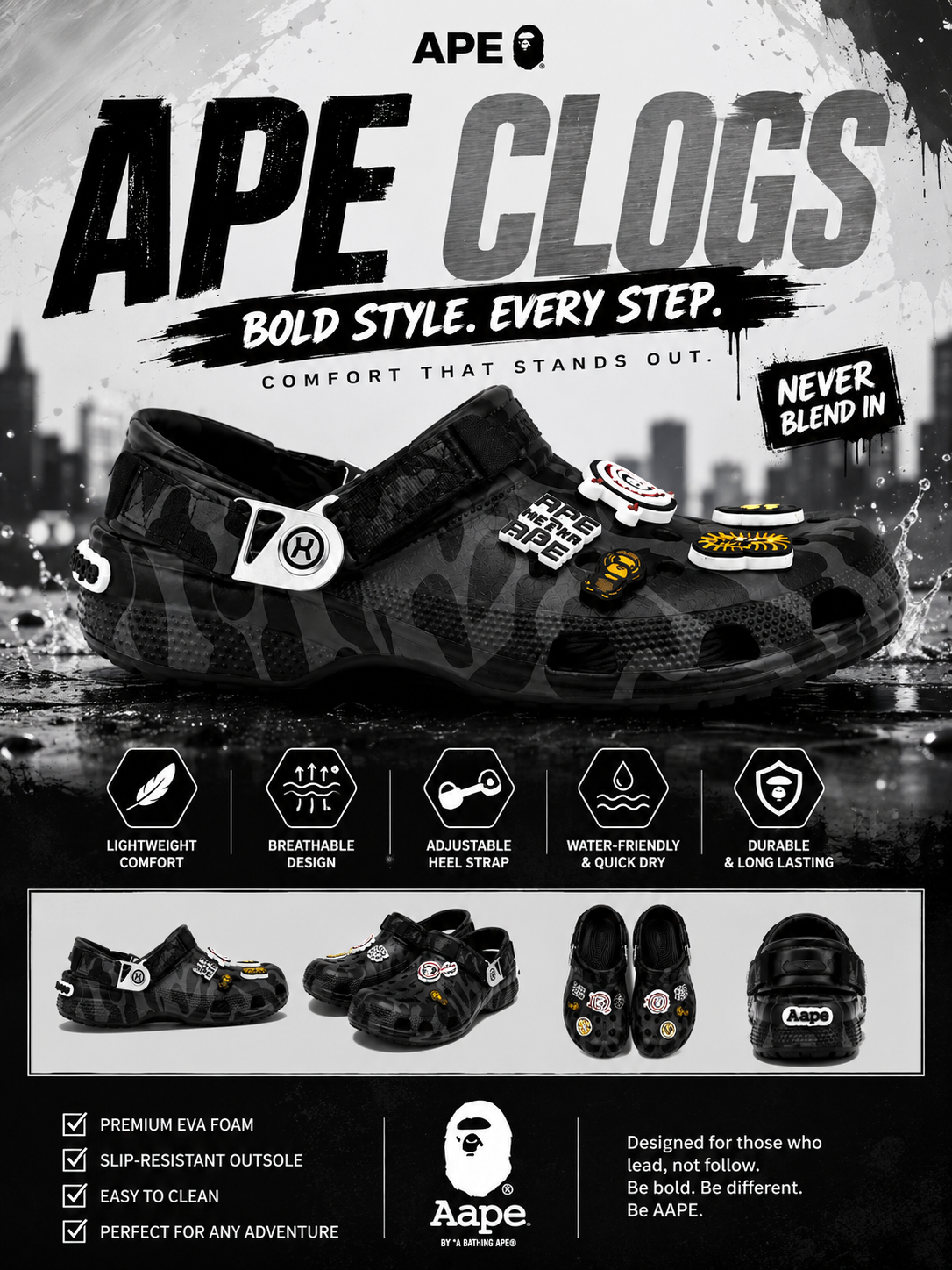 BAPE (Bathing Ape) x CROCS - Black Camo
