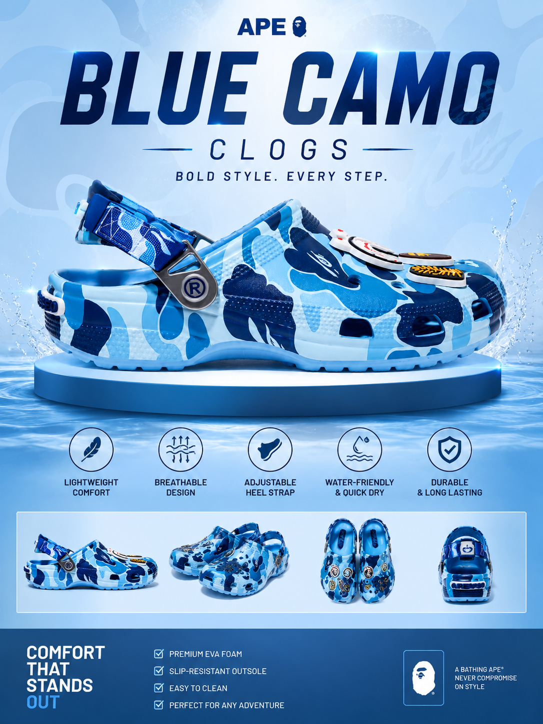 BAPE (Bathing Ape) x CROCS - Blue Camo