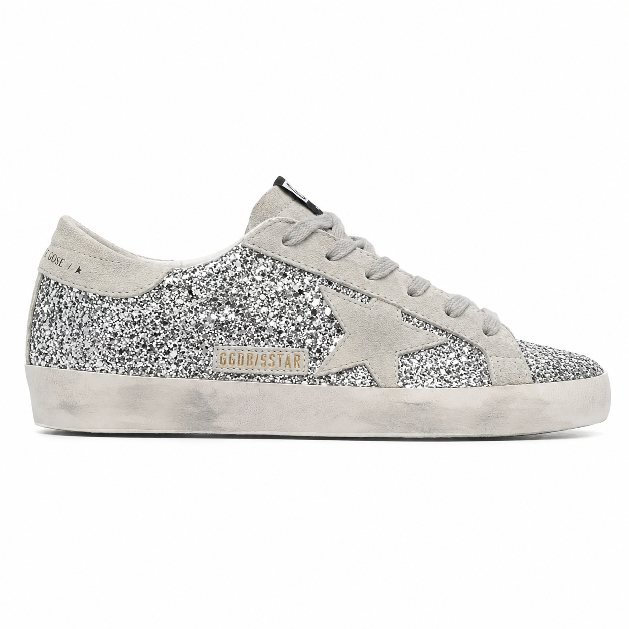 Golden goose Super-Star in silver glitter with ice-gray suede star