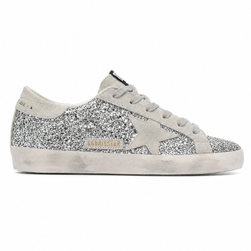 Golden goose Super-Star in silver glitter with ice-gray suede star