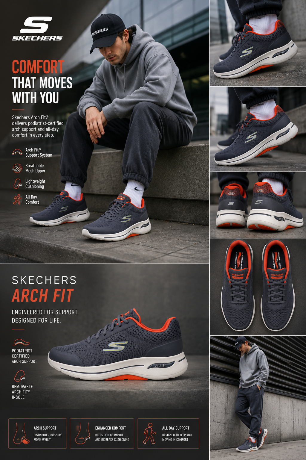 Skechers Arch Fit Grey / Orange