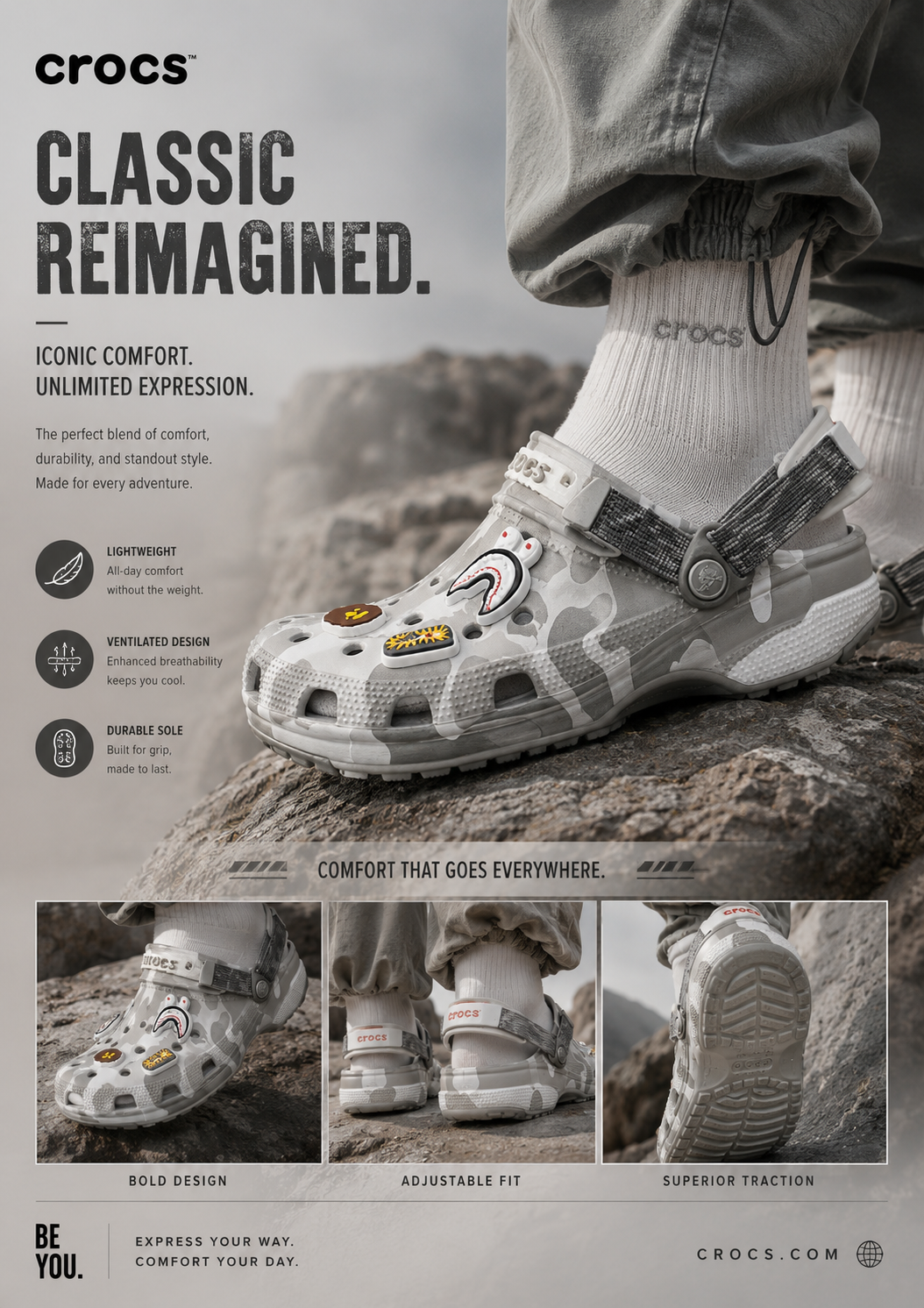 BAPE (Bathing Ape) x CROCS -grey Camo