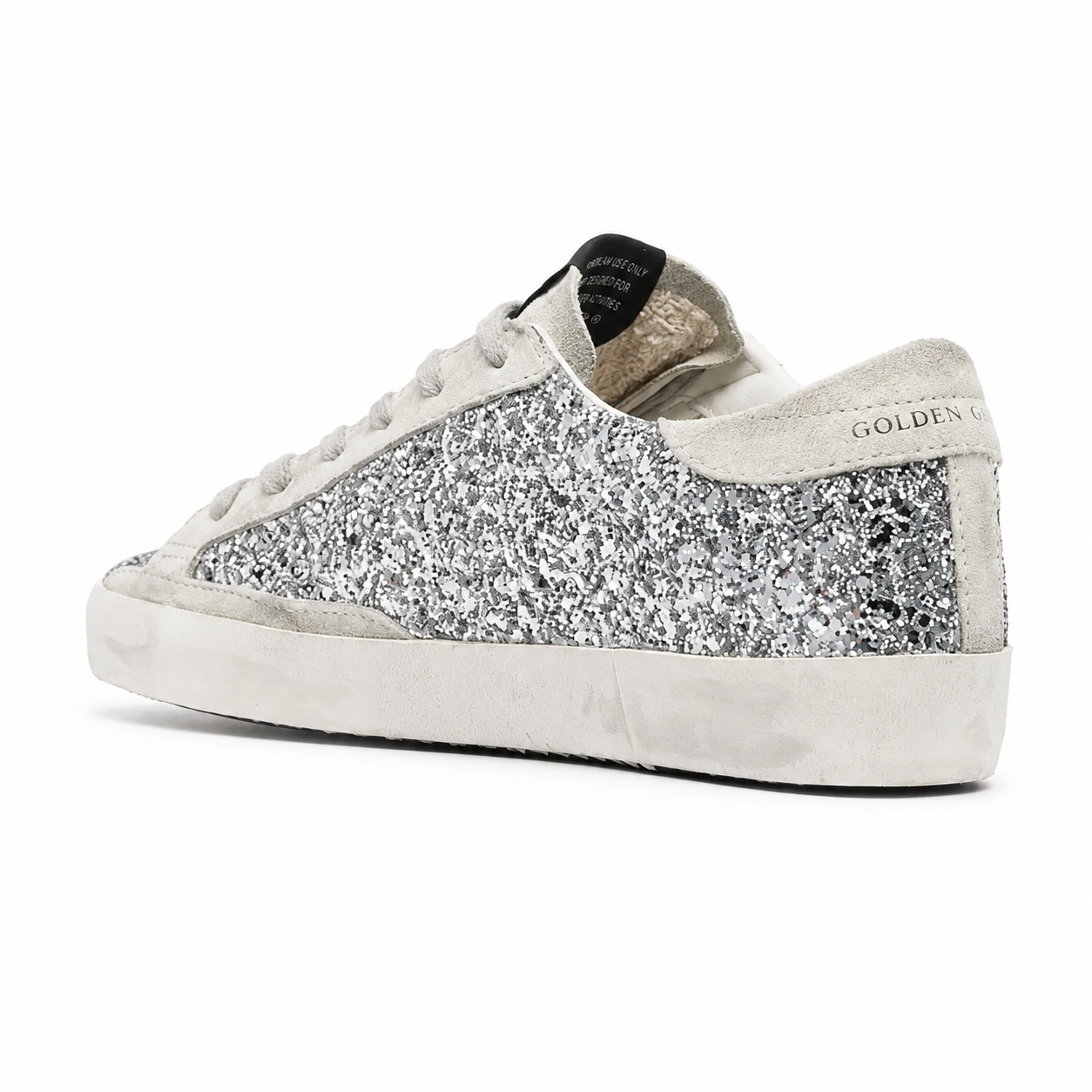 Golden goose Super-Star in silver glitter with ice-gray suede star