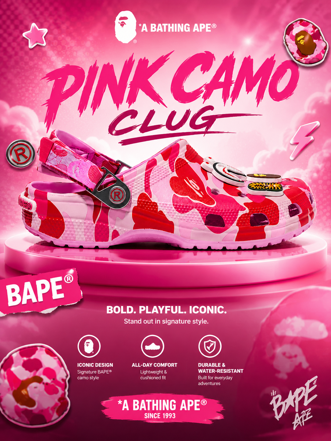 BAPE (Bathing Ape) x CROCS - Pink Camo